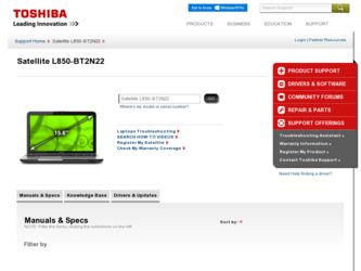 Satellite L850-BT2N22 driver download page on the Toshiba site