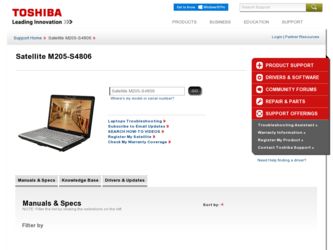 Satellite M205-S4806 driver download page on the Toshiba site
