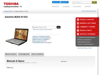 Satellite M205-S7452 driver download page on the Toshiba site