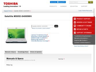 Satellite M505D-S4000WH driver download page on the Toshiba site