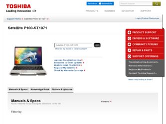 Satellite P100-ST1071 driver download page on the Toshiba site
