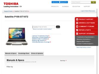 Satellite P100-ST1072 driver download page on the Toshiba site