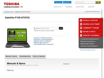 Satellite P100-ST9752 driver download page on the Toshiba site