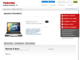 Satellite P105-S6012 driver download page on the Toshiba site
