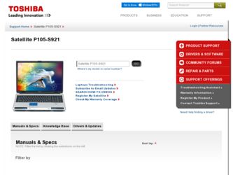 Satellite P105-S921 driver download page on the Toshiba site
