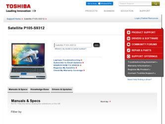 Satellite P105-S9312 driver download page on the Toshiba site