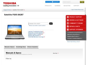 Satellite P205-S6287 driver download page on the Toshiba site