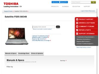 Satellite P205-S6348 driver download page on the Toshiba site