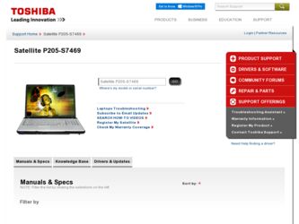 Satellite P205-S7469 driver download page on the Toshiba site