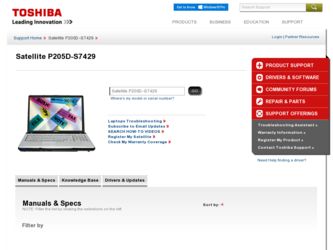 Satellite P205D-S7429 driver download page on the Toshiba site