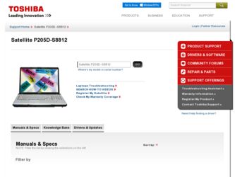 Satellite P205D-S8812 driver download page on the Toshiba site