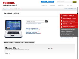 Satellite P25-S520 driver download page on the Toshiba site