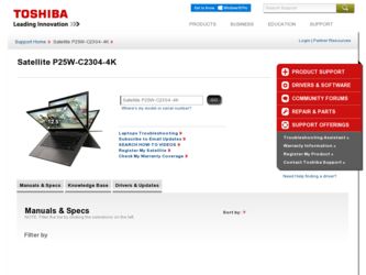 Satellite P25W-C2304-4K driver download page on the Toshiba site