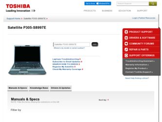 Satellite P305-S8997E driver download page on the Toshiba site