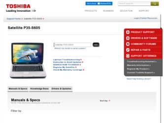 Satellite P35-S605 driver download page on the Toshiba site