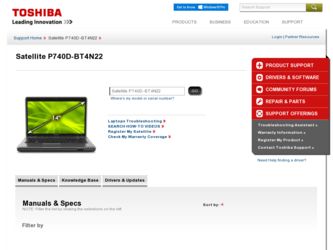 Satellite P740D-BT4N22 driver download page on the Toshiba site