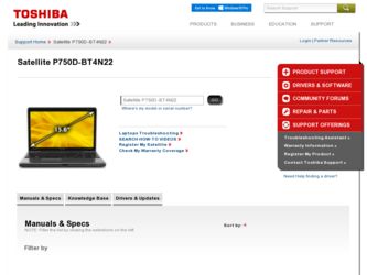 Satellite P750D driver download page on the Toshiba site