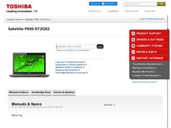 Satellite P850-ST2GX2 driver download page on the Toshiba site