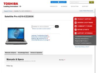 Satellite Pro A210 driver download page on the Toshiba site