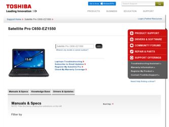 Satellite Pro C650-EZ1550 driver download page on the Toshiba site