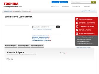 Satellite Pro L350-S1001X driver download page on the Toshiba site