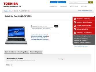 Satellite Pro L550-EZ1703 driver download page on the Toshiba site