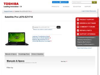Satellite Pro L670-EZ1710 driver download page on the Toshiba site