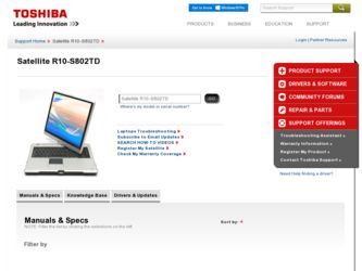 Satellite R10-S802TD driver download page on the Toshiba site