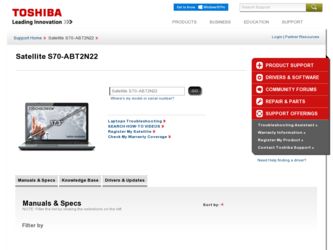 Satellite S70-ABT2N22 driver download page on the Toshiba site