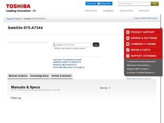 Satellite S75-A7344 driver download page on the Toshiba site