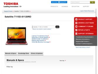 Satellite T115D-S1120RD driver download page on the Toshiba site