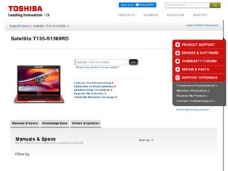 Satellite T135-S1300RD driver download page on the Toshiba site