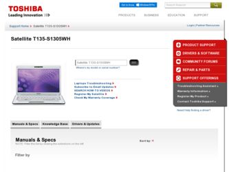 Satellite T135-S1305WH driver download page on the Toshiba site