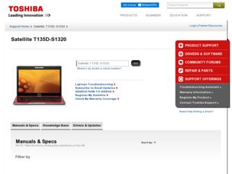 Satellite T135D-S1320 driver download page on the Toshiba site