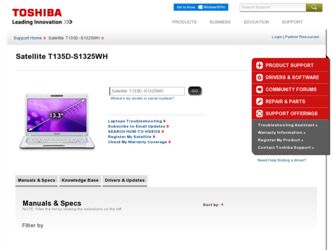 Satellite T135D-S1325WH driver download page on the Toshiba site