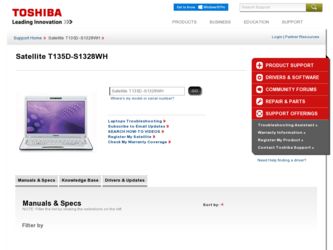 Satellite T135D-S1328WH driver download page on the Toshiba site