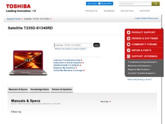 Satellite T235D-S1340RD driver download page on the Toshiba site