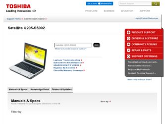 Satellite U205-S5002 driver download page on the Toshiba site