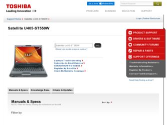 Satellite U405-ST550W driver download page on the Toshiba site