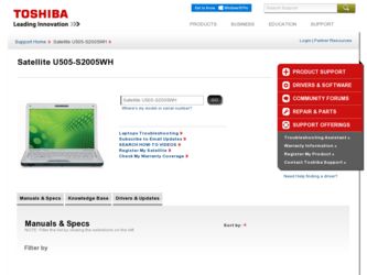 Satellite U505-S2005WH driver download page on the Toshiba site