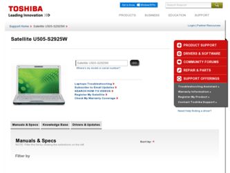 Satellite U505-S2925W driver download page on the Toshiba site