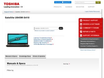 Satellite U845W-S410 driver download page on the Toshiba site