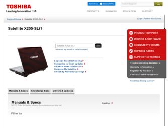 Satellite X205-SLi1 driver download page on the Toshiba site