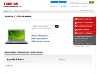 T215D-S1160WH driver download page on the Toshiba site