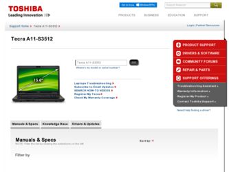 Tecra A11-S3512 driver download page on the Toshiba site