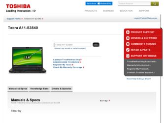 Tecra A11-S3540 driver download page on the Toshiba site