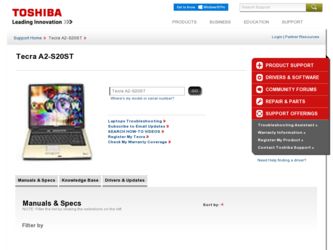 Tecra A2-S20ST driver download page on the Toshiba site