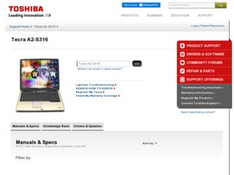 Tecra A2-S316 driver download page on the Toshiba site
