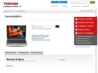 Tecra A6-S6315 driver download page on the Toshiba site