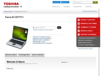 Tecra A7-ST7711 driver download page on the Toshiba site